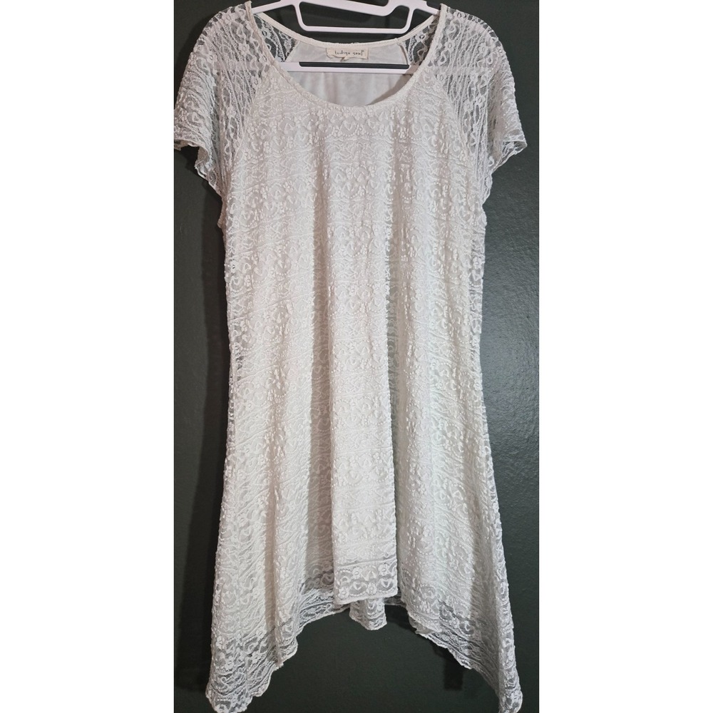 Ivory Lace Cottagecore Coquette Fairycore Swing Dress Flutter Sleeve Lined Sz L
